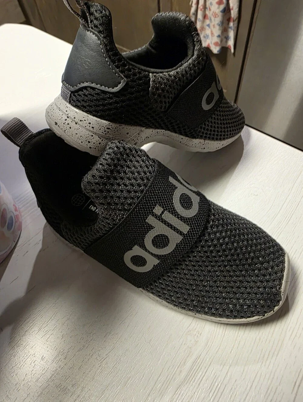 adidas Kids Black Mesh Slip-On Sneakers with Speckled White Sole